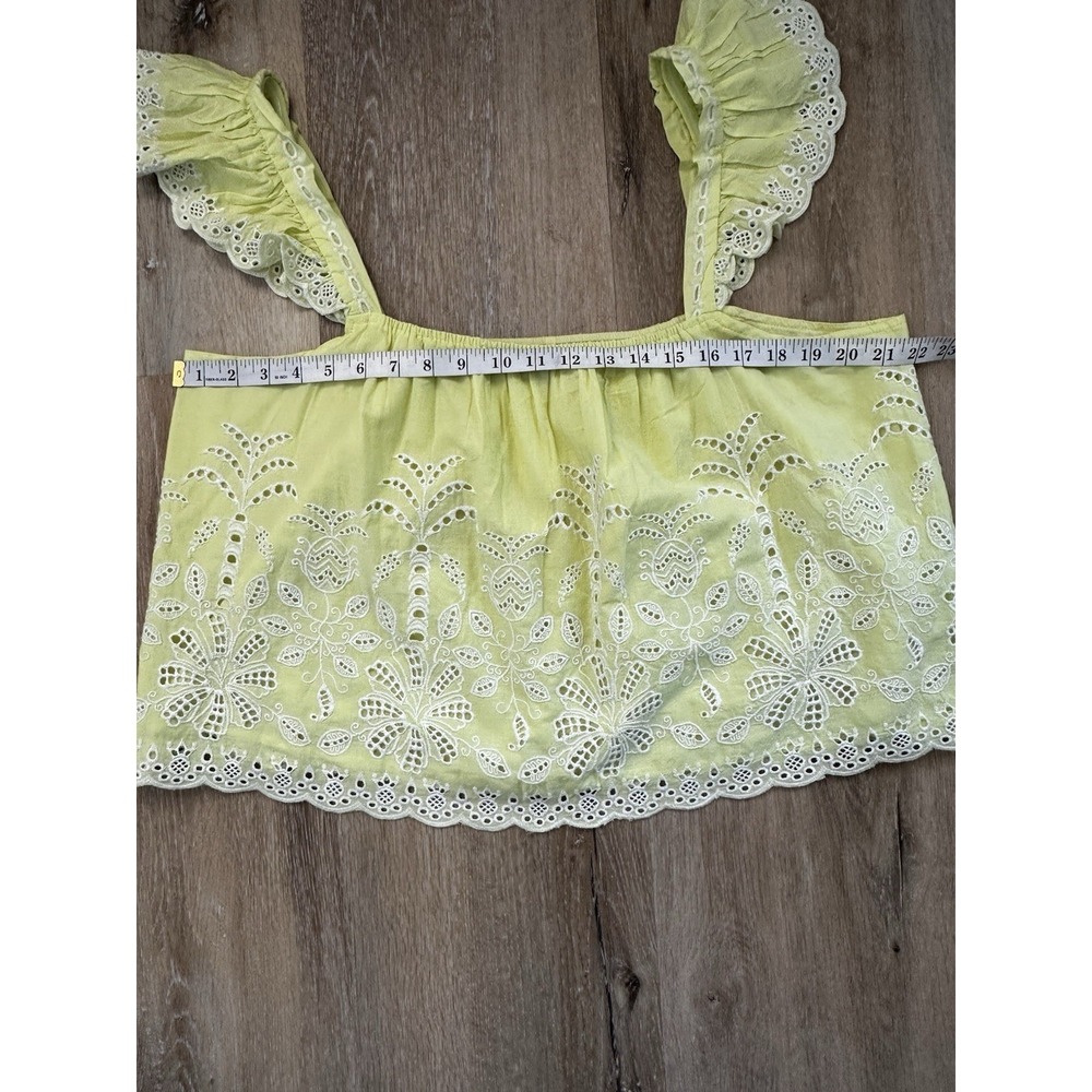 Cottagecore Eyelet Blouse XL Yellow Embroidered Flutter Sleeve Top - Picture 6 of 7